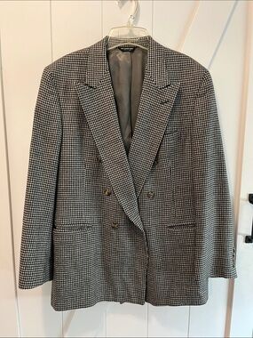 Classic Houndstooth Double-Breasted Blazer - Black & White